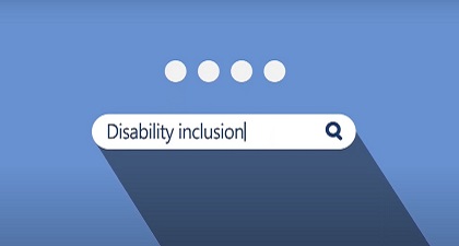 藍色背景上寫了"Disability Inclusion" (傷健共融)